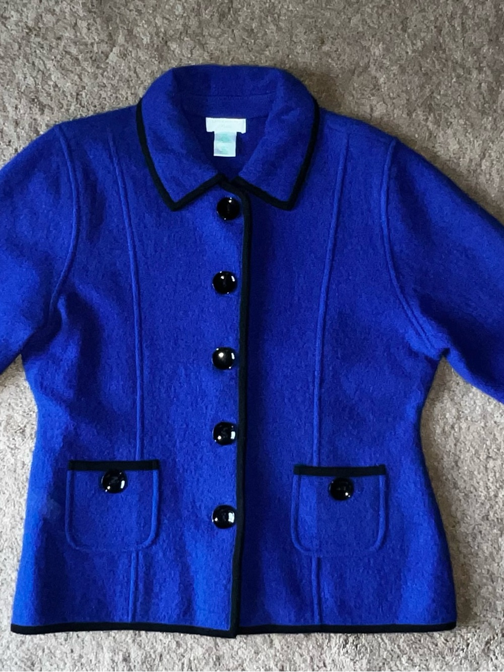 Laura Ashley Royal Blue Pea Coat with Black Trim